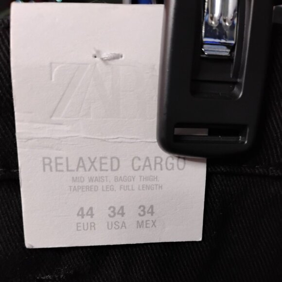 ZARA Women’s Black Cargo Jeans Relaxed Fit Utility Pants Size 34 - Picture 5 of 6